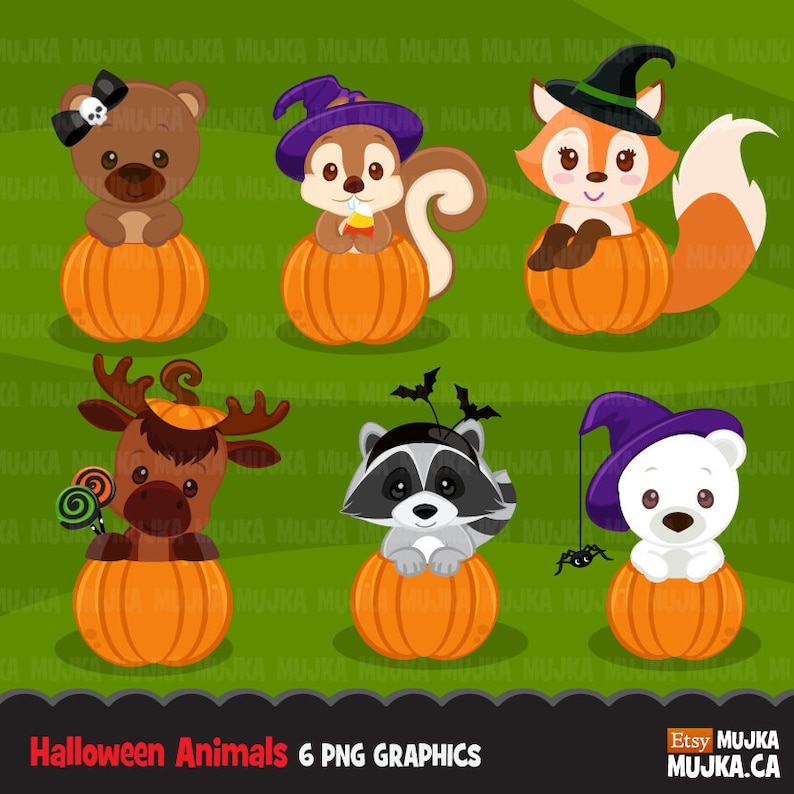 Halloween Animals Clipart. Cute Moose Reindeerfoxsquirrel Etsy