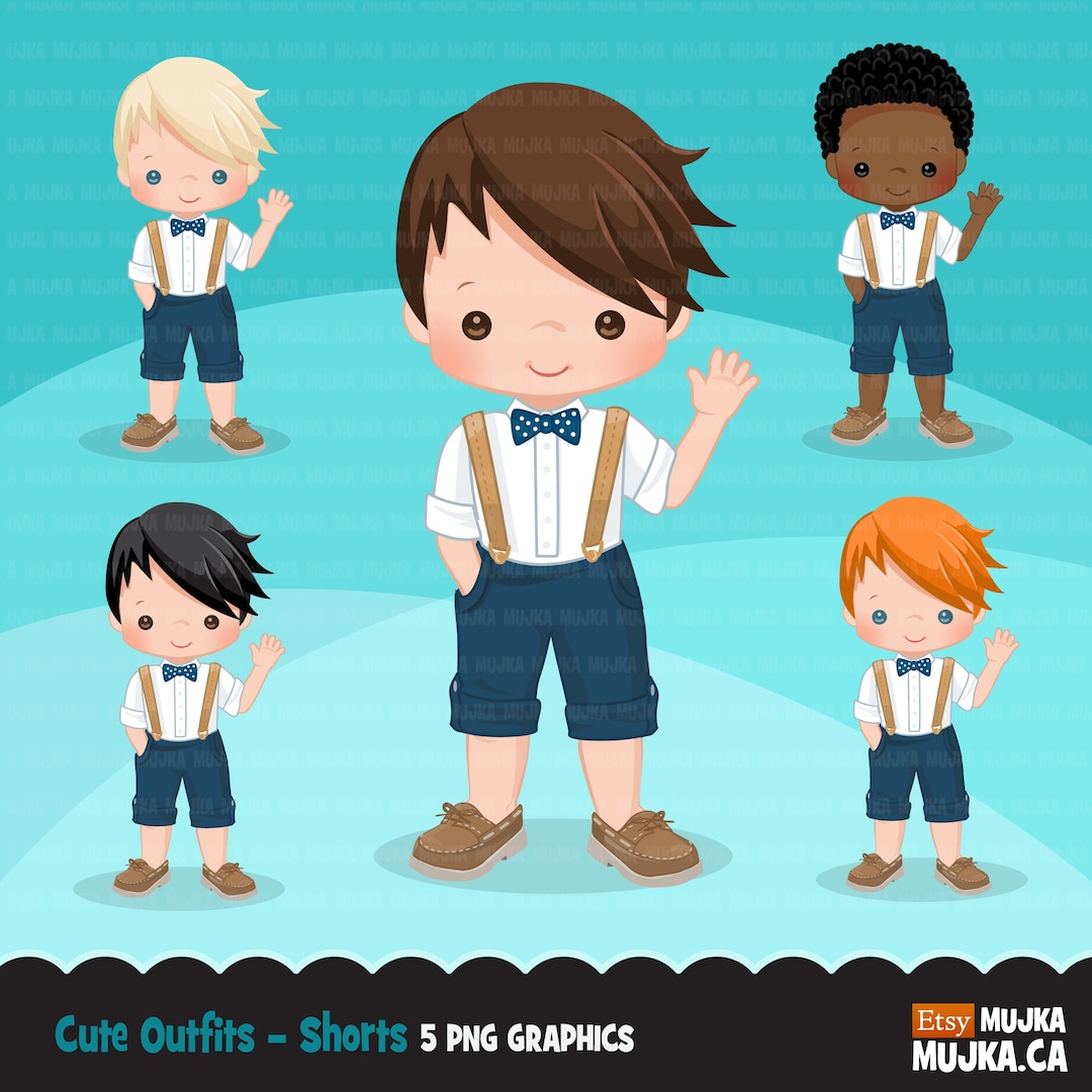 Little Boy Cute Outfits Clipart. Boys With Shorts and Suspenders, Prom ...
