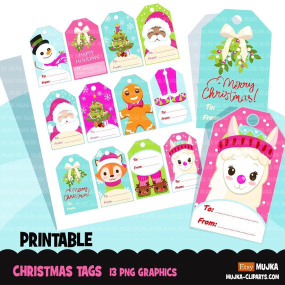 Christmas tags, printable Christmas gift tags, digital gift tags, santa digital stickers, Pink Christmas stickers, Pastel christmas tags png Il_570xn