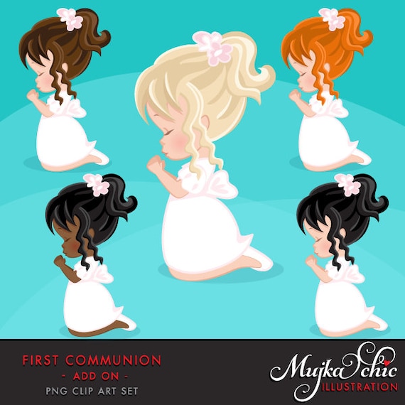 First Communion Clipart for Girls. Communion characters, graphics, praying girls, holy. First Communion Graphics, religious illustrations Il_570xn