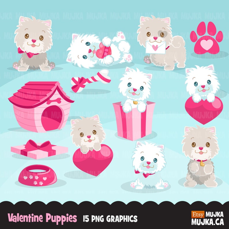 Valentine's Day Puppy clipart. Cute dog graphics, puppy love, valentine animals, cookie design, cutting, scrapbook, Sublimation Designs art image 1