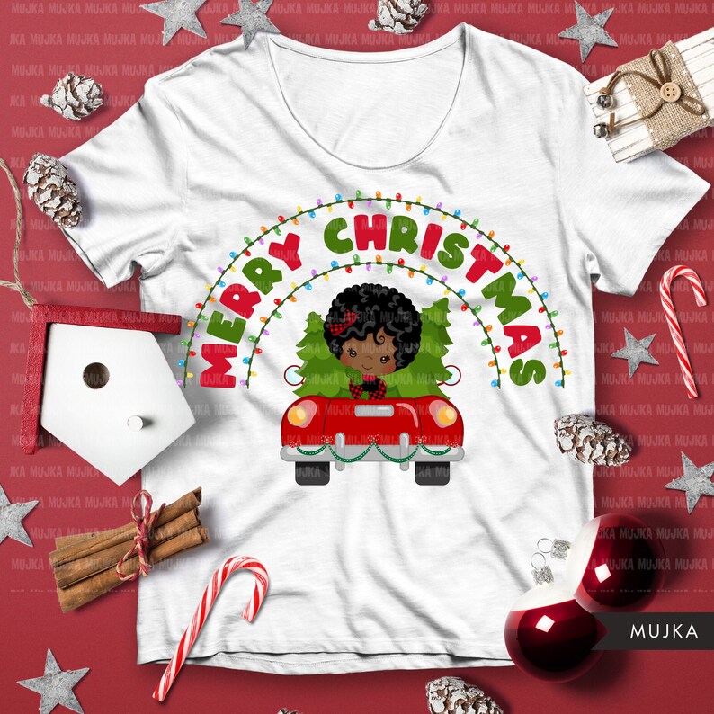 t-shirt black girl Christmas sublimation designs Merry Christmas Red Truck Sublimation Designs digital download