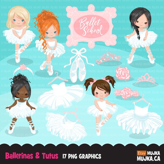 Ballerina clipart, chic ballet characters, Afro girls, Ballet school, shoes, tiara, frame sticker, white tutu, dancers, recital, clip art Il_570xn