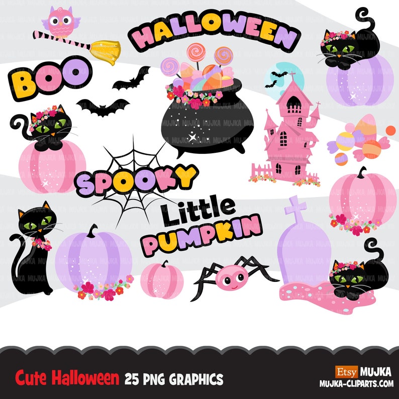 Cute Halloween clipart, pink halloween png, halloween sublimation designs, spooky bundle, little pumpkin, halloween baby shirt digital png image 1