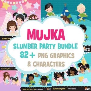 Pyjama Party png, Sleepover Clipart Bundle, Sleepover Party, Jungen, Mädchen, Geburtstagszelte Bundle, Pyjama Party Sublimation Designs