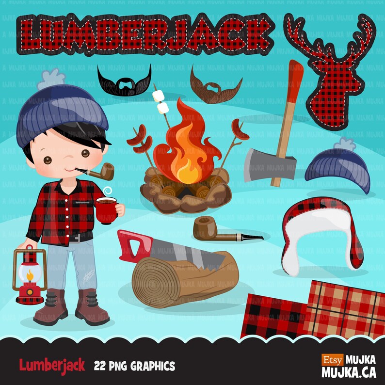 Lumberjack Clipart. Cute lumberjack characters and matching | Etsy