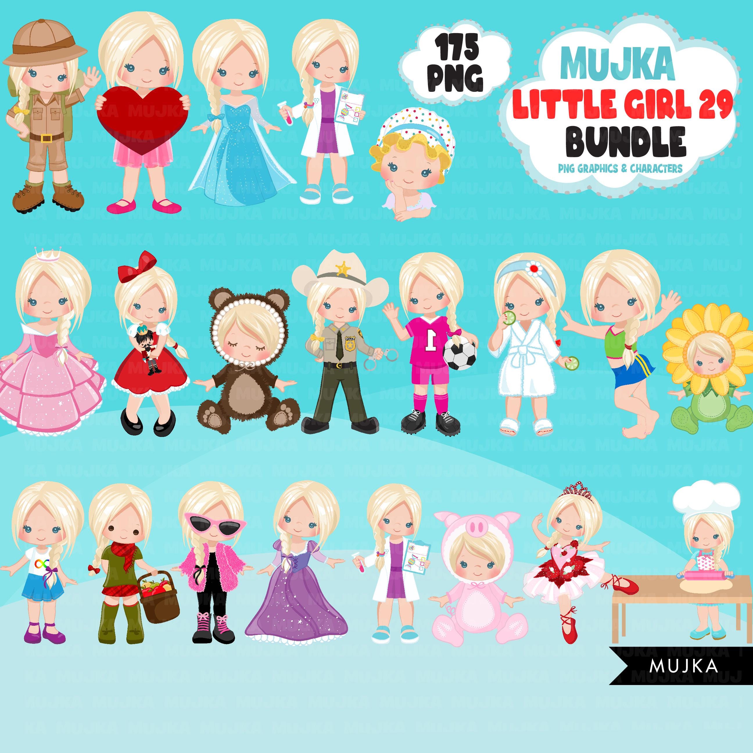 Cute Little Girl PNG Clipart Bundle, Cute Girl Digital Stickers ...