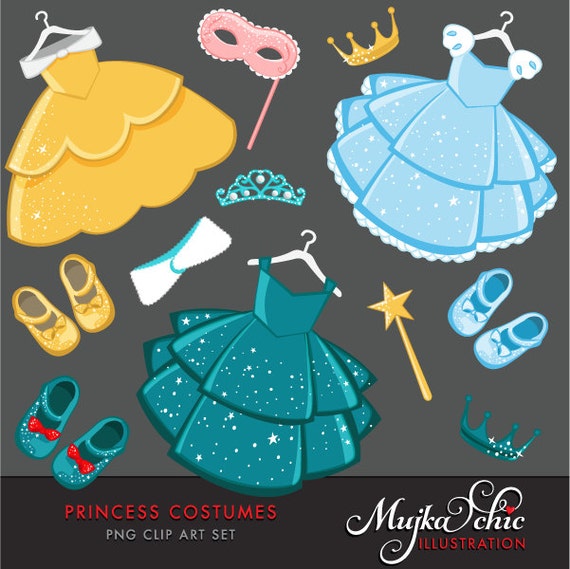 Princess Costumes Clipart With Cute Matching Dress up Accessories