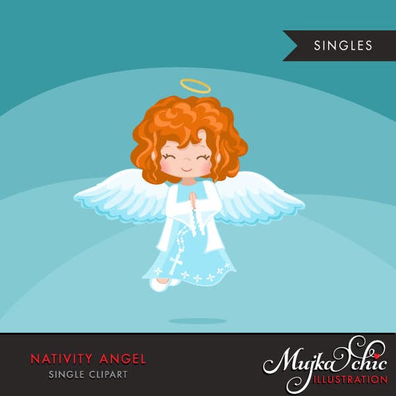 Nativity Angel Clipart. Christmas angel red Blonde, holiday, illustration, graphic, cute, character, religious, christian, holy, bible Il_570xn
