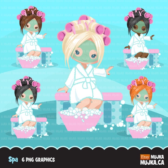 Spa party girl clipart with face mask graphics. bath, planner stickers, commercial use clip art, chore charts, cute character Il_570xn