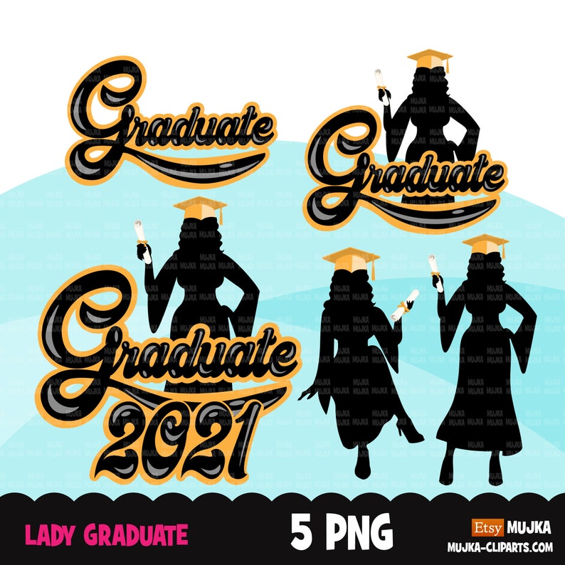 Grad Clipart, Graduation 2021 png, woman grad sublimation designs digital download, class of 2021 png, senior graduate women clip art image 1