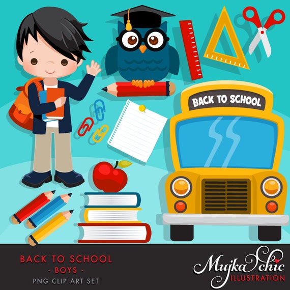Back To School Clipart Cute Students School Bus School Etsy