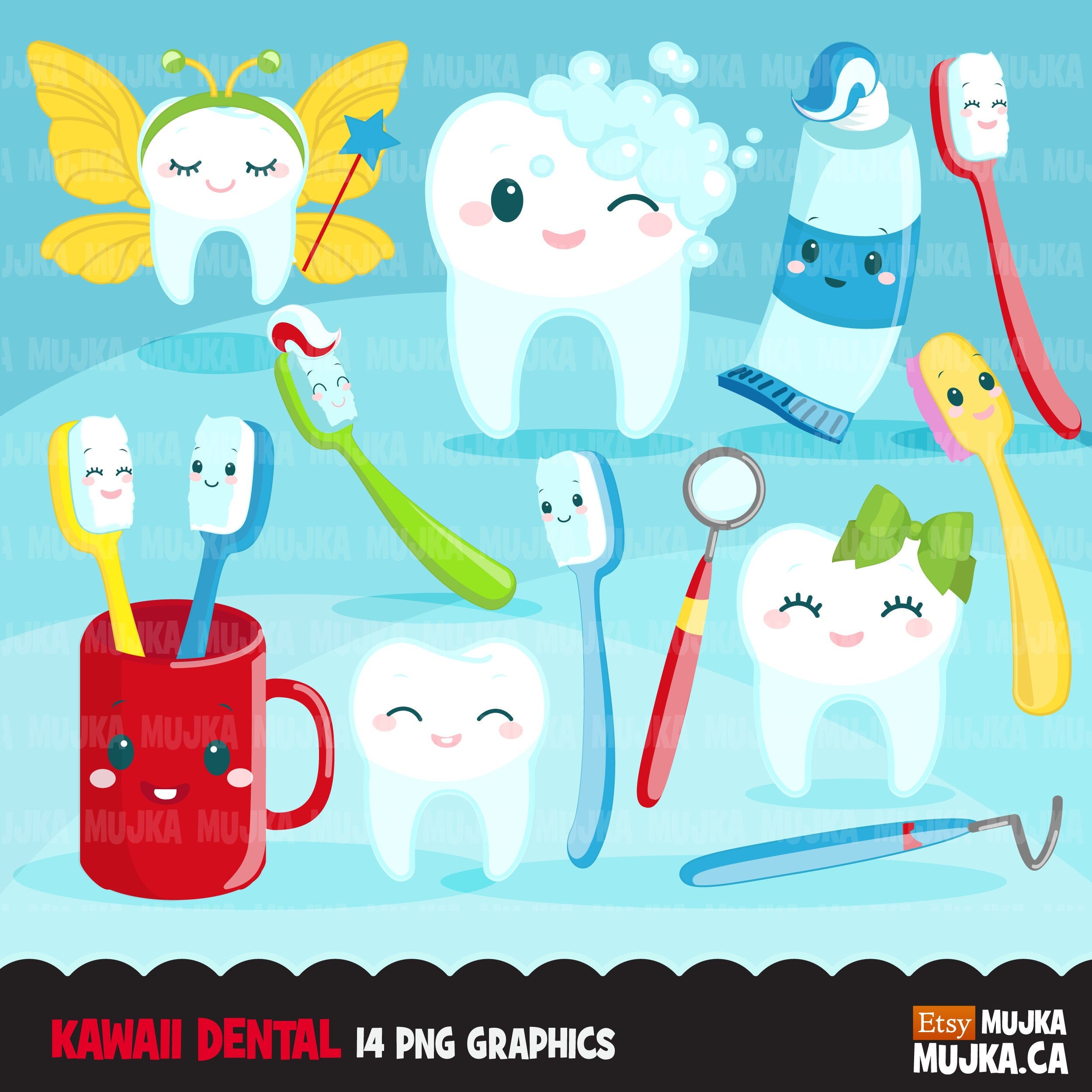 Dental Clipart Colorful Kawaii Tooth Dentist Tools Etsy