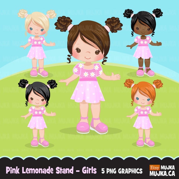 Pink Lemonade Stand Girls clipart. Cute spring summer birthday graphics ...