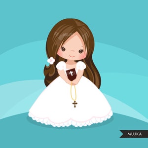 First Communion Clipart for Girls. Communion characters, graphics, bible, rosary, veil. First Communion Graphics, religious illustrations image 2