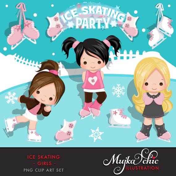 Ice Skating Clipart Winter Outdoor Graphics Ice Skating with cute characters, skates, outdoor illustrations, skate party, commercial use Il_570xn