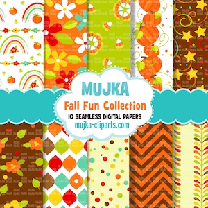 Fall Digital Papers, Autumn seamless pattern, Halloween digital papers, pumpkins, floral digital papers, plaid papers, polka dot papers, png