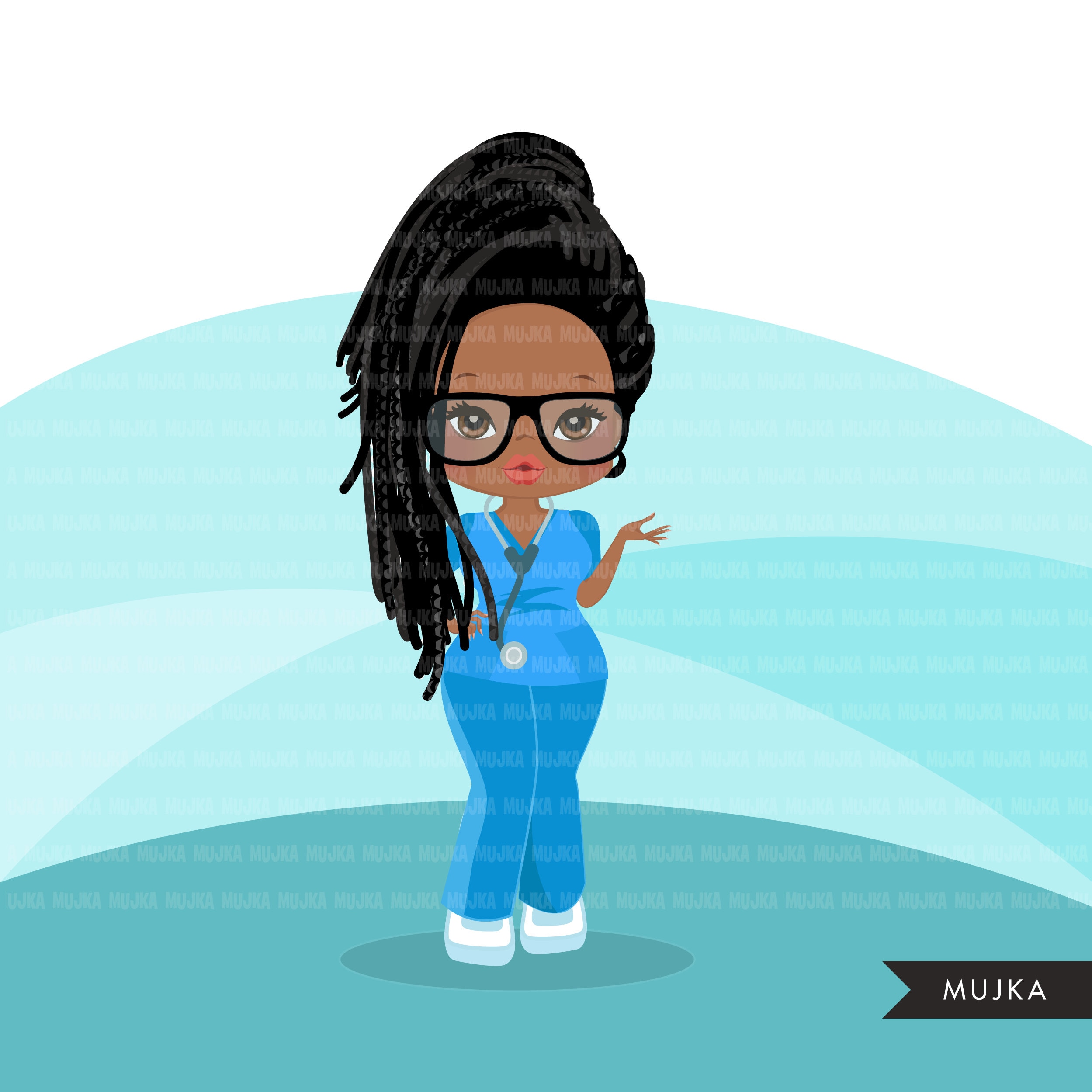 Afro woman nurse clipart with scrubs braid hair Etsy