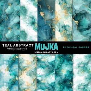 Pode incluir: Pacote de papel digital abstrato turquesa com detalhes dourados. 10 papéis digitais. MUJKA-CLIPARTS.COM