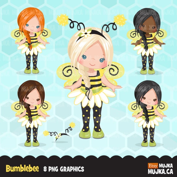 Bumblebee Girls clipart. Cute summer birthday characters, graphics, planner stickers, sublimation, clip art costume Il_570xn