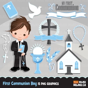 Boys First Communion Clipart Bundle, Holy First communion for boys religious clip art Sublimation Designs graphics image 3