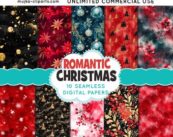 Christmas digital papers, glam gold Christmas backgrounds, Seamless surface patterns, Sublimation designs, scrapbook papers, gift wrapping