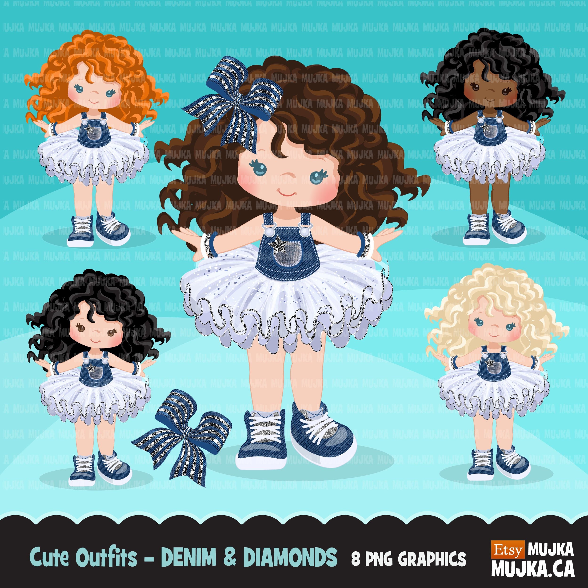 Denim and Diamonds Tutu Clipart 