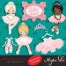 Ballerina Clipart with cute characters, pink tutu, ballet shoes Graphics, ballet school, tiara, ballet dress, invitation, embroidery, art 