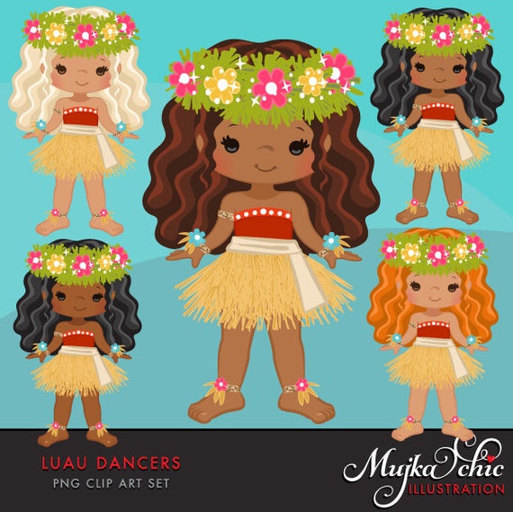Luau Clipart, Luau Dancers, Hawaii tropical, hula girls, island birthday party, Cute straw skirt, summer graphics, african american, native Il_570xn