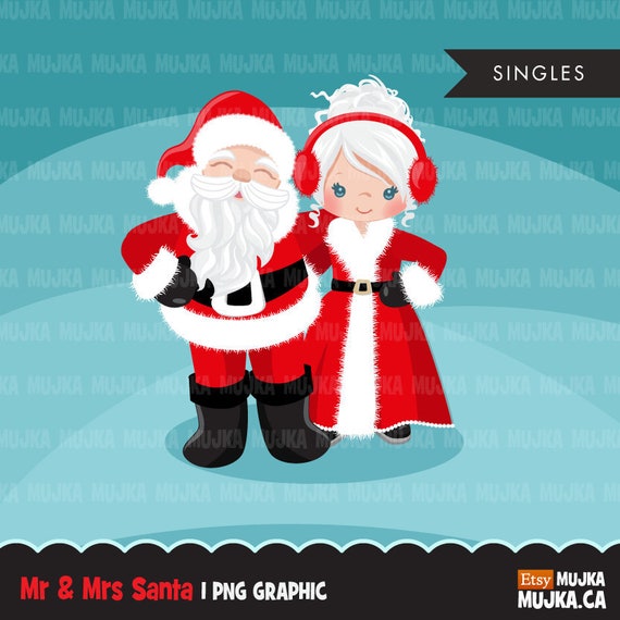 Santa clipart. Mr and Mrs Santa Christmas graphics illustrations, Noel clipart, Santa's wife, cute Christmas couple, commercial use planner Il_570xn
