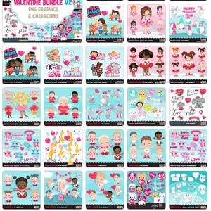 Valentine Clipart Bundle V2. Valentine's day graphics, animals, elephant, giraffe, cupids, dragon Sublimation Designs graphics image 2