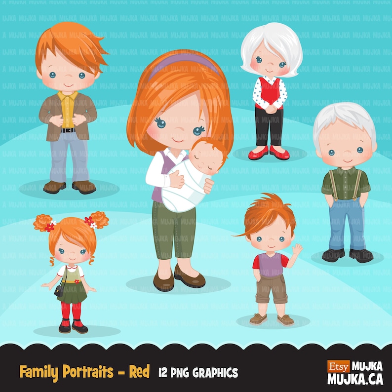 dad mom Christmas portraits Family portraits clipart baby and kids collection red family graphics grandparents Sublimation Designs