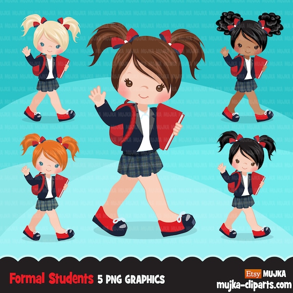 Formal Student clipart, Back to School girl character graphics, clip art , embroidery, activity, education, teaching Il_570xn