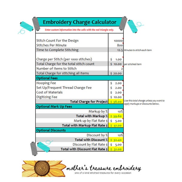 Easy Embroidery Charge Calculator