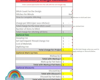 Easy Embroidery Charge Calculator - RAINBOW