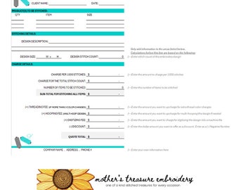 Easy Embroidery Quote Calculator (Customizable) Printable Excel File 8.5x11