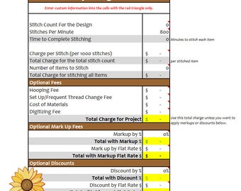 Easy Embroidery Charge Calculator - SUNFLOWER
