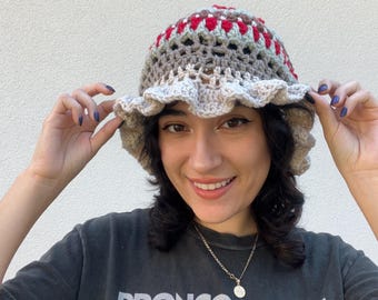 Crochet Mushroom Granny Ruffle Hat