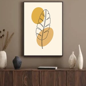 Banana Leaf Printable Wall Art – Boho Botanical Line Art with Abstract Earth Tones | Digital Download
