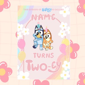 Bluey Kids Party Invitation, Twoey