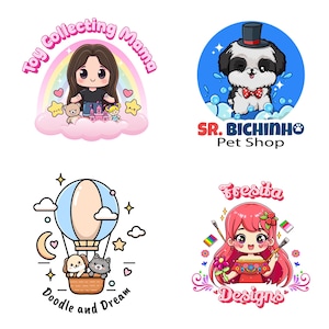 Niestandardowe słodkie logo z kreskówek | Niestandardowe naklejki | Logo z kreskówek | Naklejka Kawaii | Maskotki | Logo maskotki | Kawaii | Słodkie | Chibi | Zwierzę | Wektor