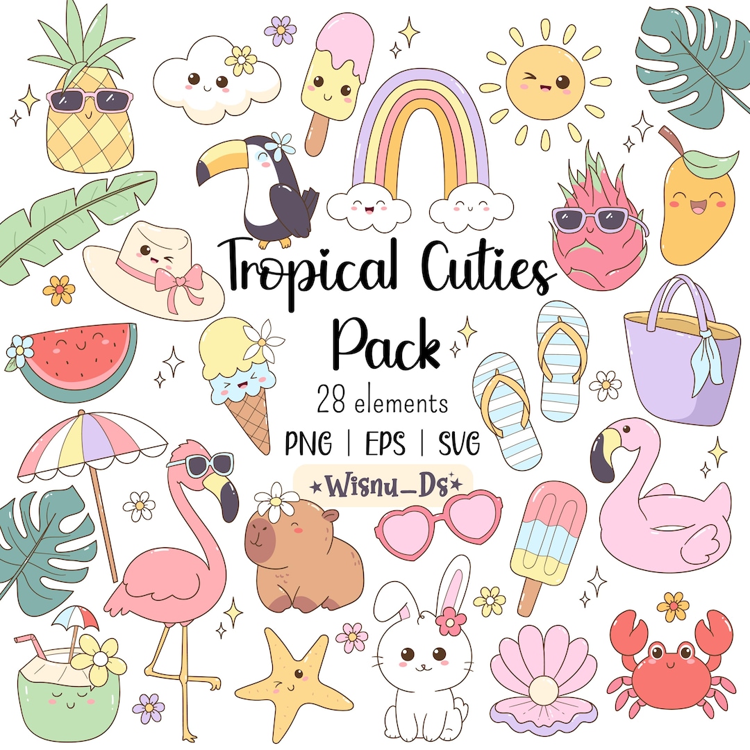 tropical-cuties-clipart-pack-28-kawaii-summer-elements-png-svg-eps
