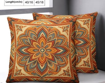 Indie Designer Mandala Floral Pillow Cover, Soft Autumn Boho Cushion, Cozy Reading Nook Decor Pillow