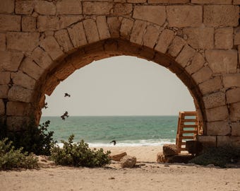 Mediterranean Coastal Wall Art | Caesarea Aqueduct Israel | Travel Photography Print | Neutral Home Decor Download