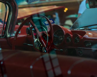 Cherry Red Classic Car Interior Wall Art | Vintage Automotive Photography (Digital Download)