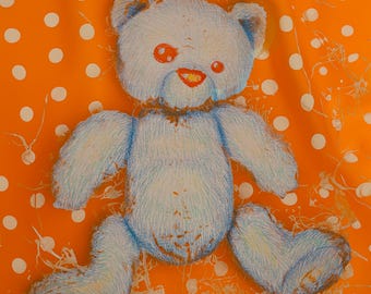 Baby Bear Nursery Print | Teddy Bear Wall Art, Orange Blue Kids Room (Digital Download)