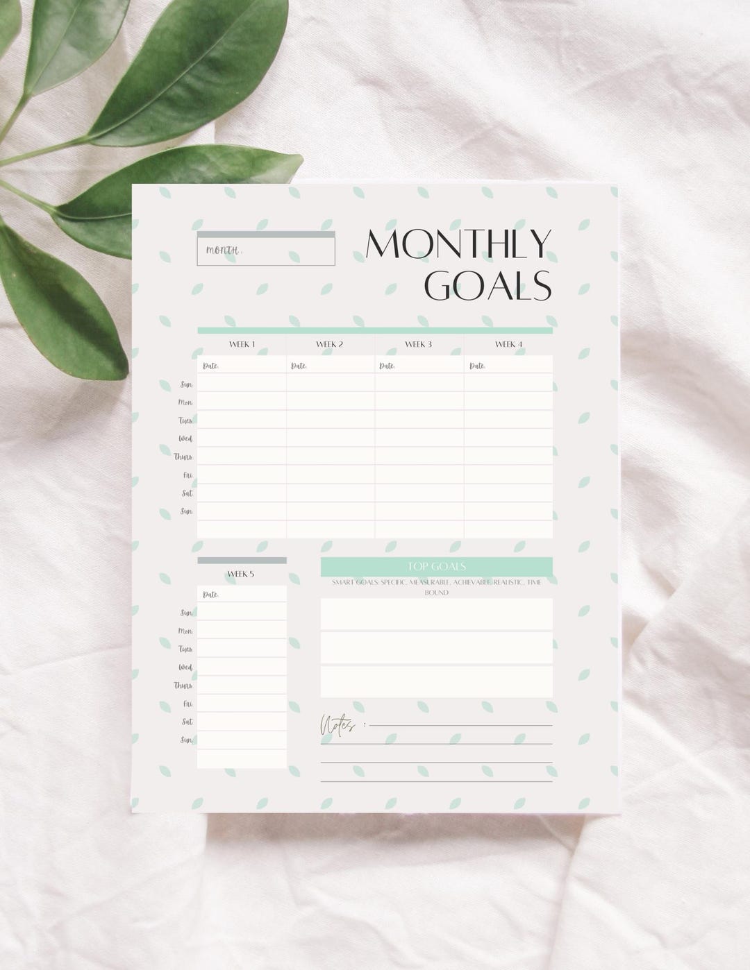 SMART Goals | Monthly Goals Planner Template | Canva Editable | Goal ...