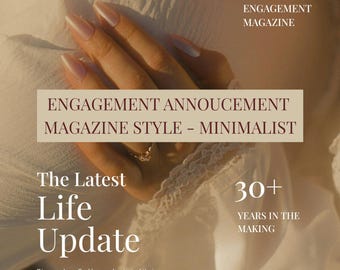 Minimalist Magazine Style Engagement Announcement Template (Canva Editable)