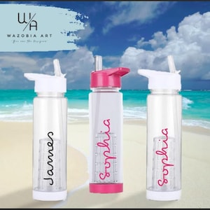 Love Custom Fitness-Inspired Insulated Bottle with Straw, Personalisation - Pink White Matte Plastic Island Design