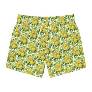 Citroen schilderij zwembroek heren, strandshorts badpak citrusprint, citroenen met bladeren Badmode uniek vakantiecadeau voor mannen
